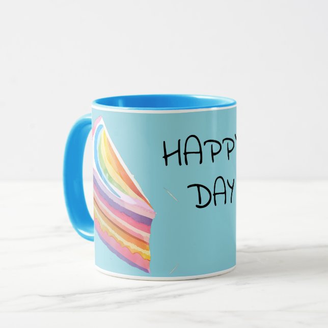 Caneca Bolo de arco-íris feliz (Frente Esquerda)