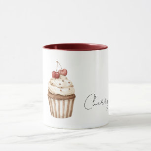 Caneca Bolo de Cereja Vermelha com Creme de Baunilha  