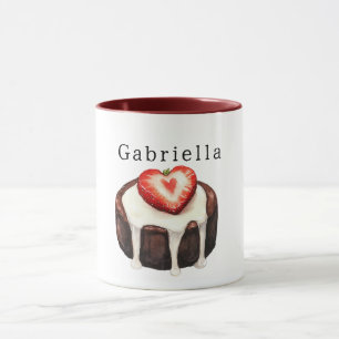 Caneca Bolo de Chocolate Morango Coração