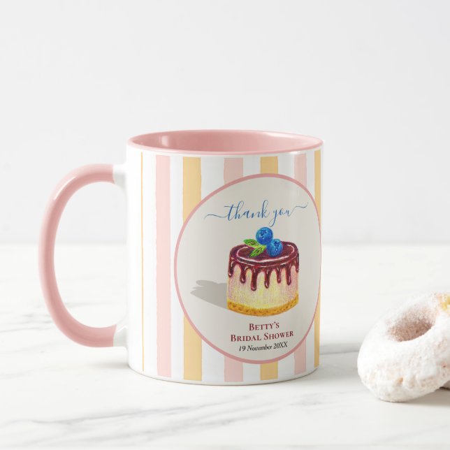 Caneca Bolo Rosa Bege Presente de Agradecimento Chá de No (Com Donut)