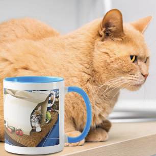 Caneca Bolsas de Papel Gato Cozinha Azul