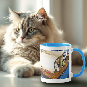 Caneca Bolsas de Papel Gato Cozinha Azul