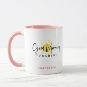 Caneca Bom dia Amarelo-Sol Pêssego Preto