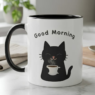 Caneca Bom Dia com Café do Gato Preto Fofo