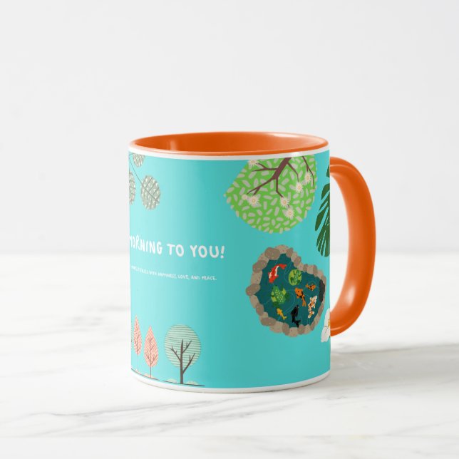 CANECA BOM DIA - DESIGN TURQUESA FLORESTA & NATURE (Frente Esquerda)