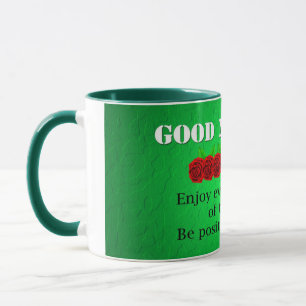 Caneca Bom dia flores vermelhas Citação positiva