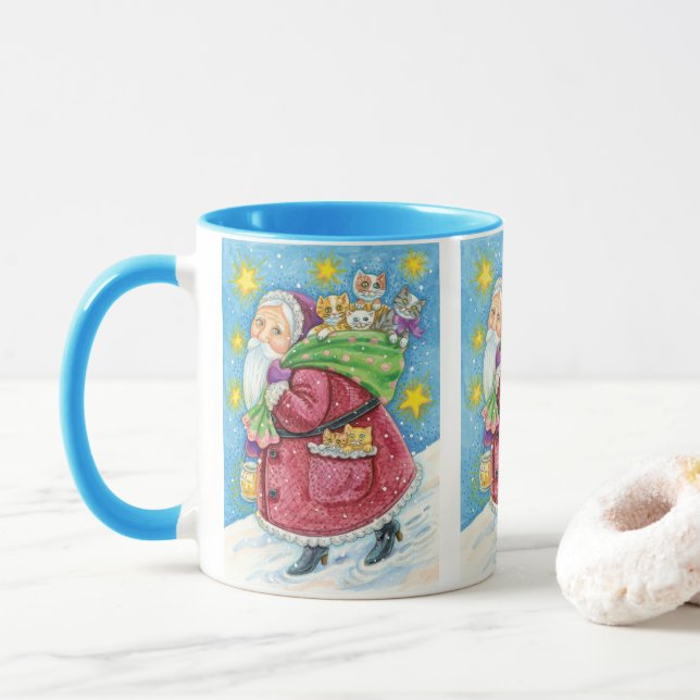 Caneca Bom Natal, Pai Natal com Gatinhos e Gatinhos! (Com Donut)