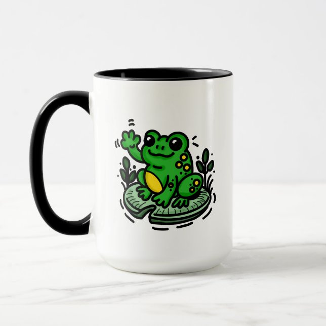 Caneca Bom Sapo da Manhã na Mão Lily Pad Desenhada (Esquerda)