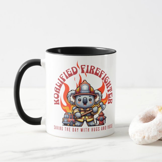 Caneca Bombeiro/Bombeiro Koalificado com Fogo e Chamas (Com Donut)