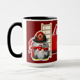 Caneca Bombeiro Gnomo com Pequeno Caminhão Vermelho