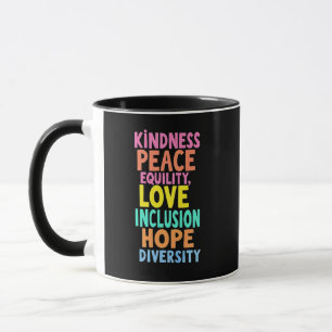 Caneca Bondade Igualdade de paz Inclusão de amor Fígados