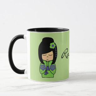 Caneca Boneca Kokeshi Black Mug