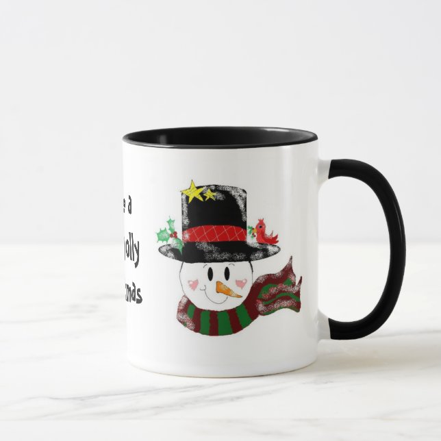 Caneca Boneco de Neve Alegre em um Chapéu Preto Alto (Direita)