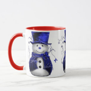 Caneca Boneco de neve bonito no Natal azul de veludo