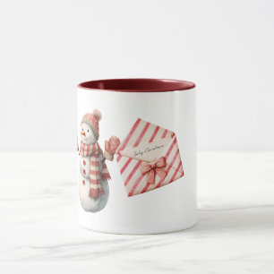 Caneca Boneco de Neve de Natal Alegre Listras Vermelhas