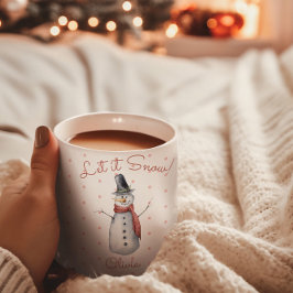 Caneca Boneco de Neve em Aquarela Fofa Deixe Nevar Nome