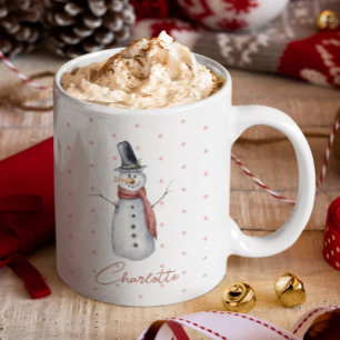 Caneca Boneco de Neve em Aquarela Fofa na Neve com Nome P