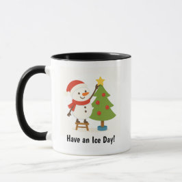 Caneca Boneco de Neve Fofo Decorando Árvore 