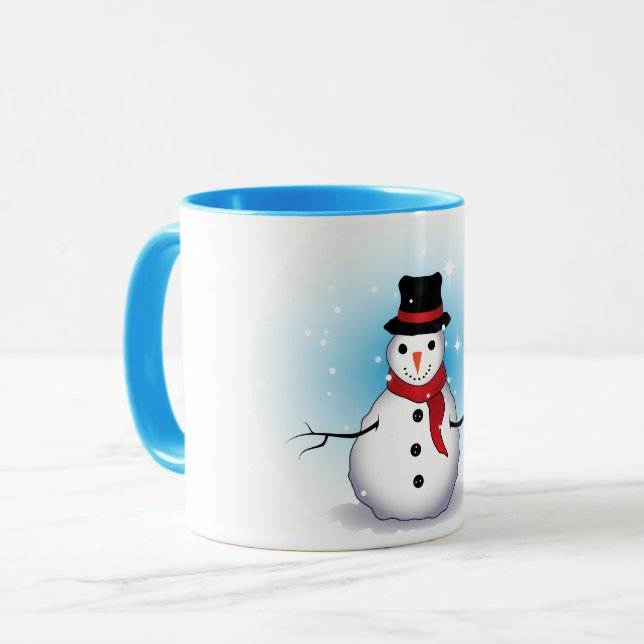 Caneca Boneco de Neve Solteirão Engraçado com Tom Azul Su (Frente Esquerda)