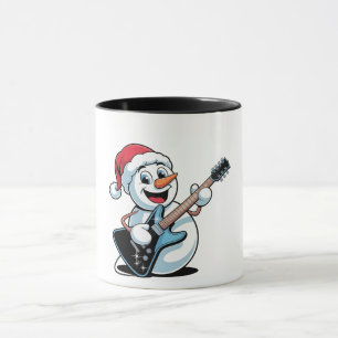 Caneca Boneco de Neve Tocando Guitarra Elétrica Papai Noe