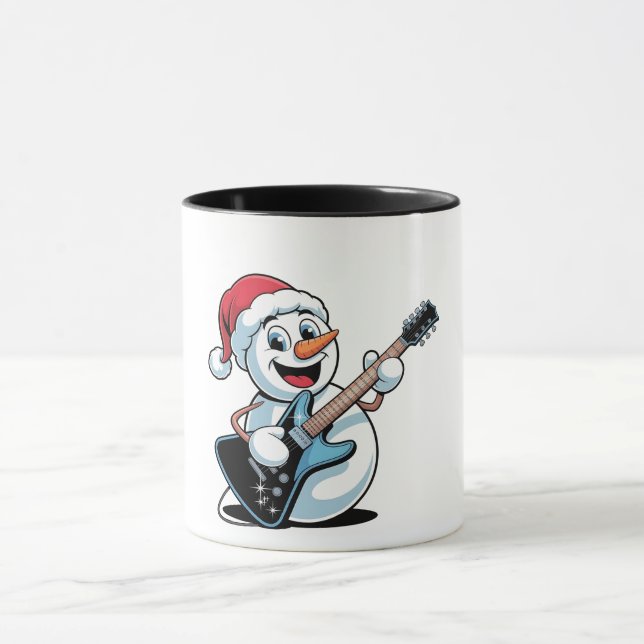 Caneca Boneco de Neve Tocando Guitarra Elétrica Papai Noe (Centro)