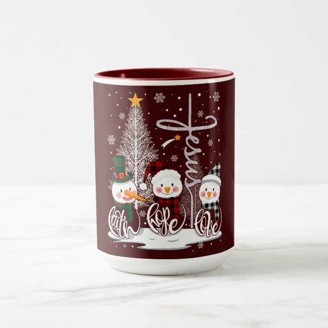 Caneca Bonecos de Neve e Árvore de Luz com o Nome de Jesu (Centro)