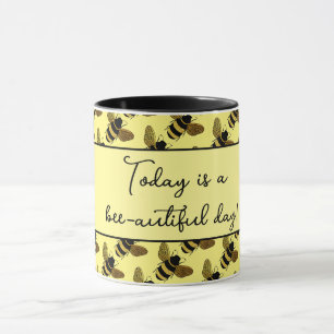 CANECA BONITA ABELHA PRETA DOURADA FELIZ TEXTO DE ABELHA