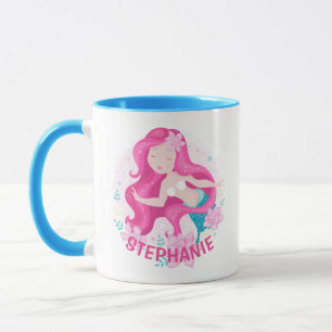 Caneca Bonita Cabelo Rosa Sereia Raparigas Fantasia Perso