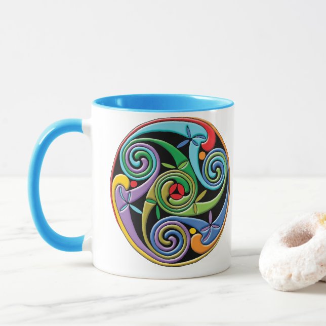 Caneca Bonita Céltica Mandala com Cabras Coloridas (Com Donut)