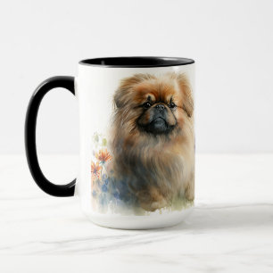 CANECA BONITA COR DA ÁGUA PEQUENA CACHORRO E FLORES