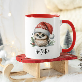 Caneca Bonita Coruja de Natal Nome Mug