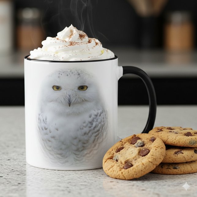 Caneca Bonita, Dreamy e Serene Snowy Owl (Snowy Owl Two-Tone Combo Mug Cover Photo)