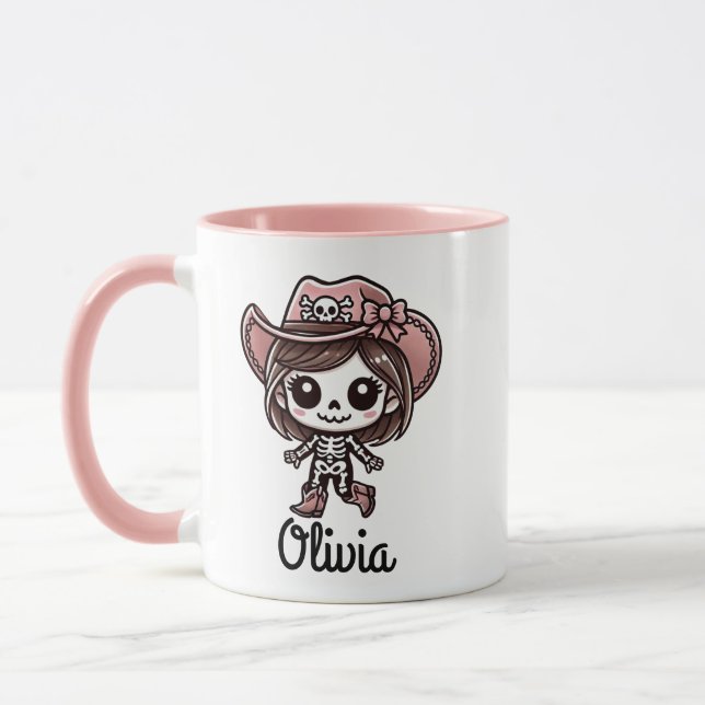 Caneca Bonita, Esqueleto De Cowgirl, Nome Personalizado,  (Esquerda)