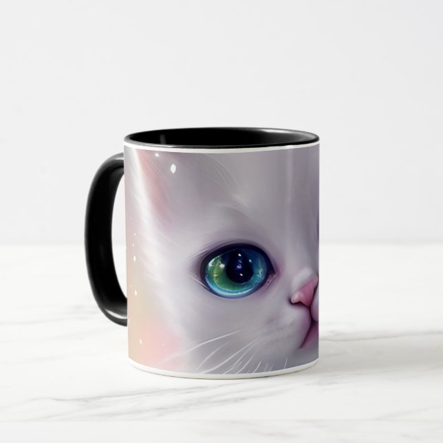 Caneca Bonita Fantasia Branca Fluffy Cat (Frente Esquerda)