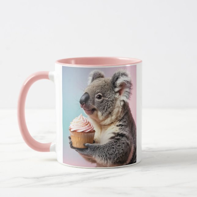 Caneca Bonita Koala Com Gradiente De Pastel Cupcake (Esquerda)