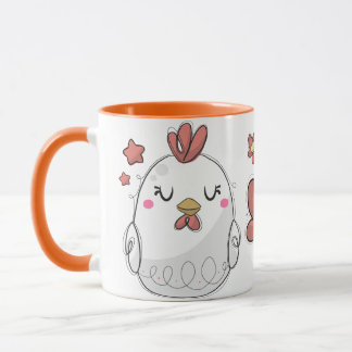 Caneca Bonita Mão Rústica Chickens Desenhados Café