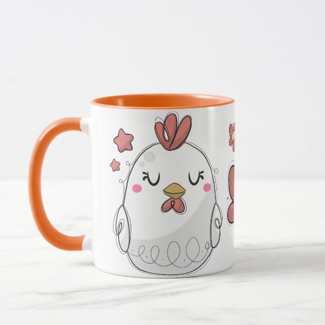 Caneca Bonita Mão Rústica Chickens Desenhados Café (Esquerda)