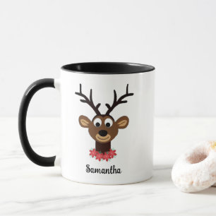 Caneca Bonita Reindeer de Natal Personalizou Seu Nome