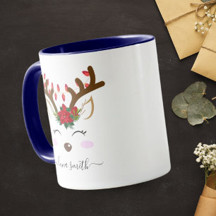 Caneca Bonita Reindeer Feliz Natal Gift Marinho Biue