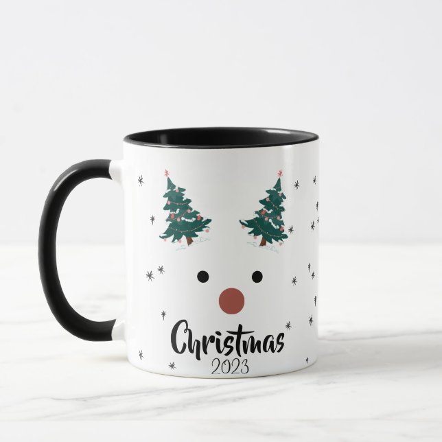 Caneca Bonita Reindeer Rapariga Santa Hat Nome Personaliz (Esquerda)
