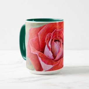 Caneca Bonita Taça de Arte Rosa Vermelha e Rosa Rosa