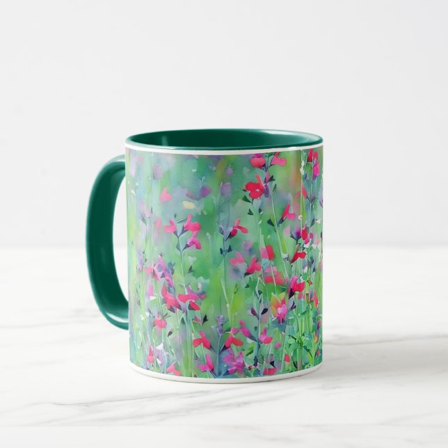 Caneca Bonito Aquarela Floral Flower Art Mug (Frente Esquerda)