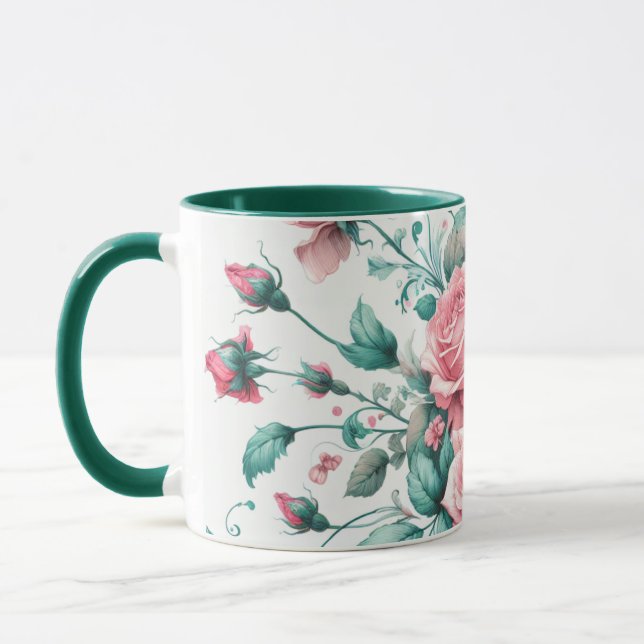 Caneca Bonito Aquarela rosa e Rosas verdes (Esquerda)