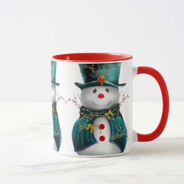 Caneca Bonito boneco de neve no Natal Verde Velvet (Direita)