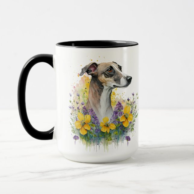 CANECA BONITO CACHORRO GREYHOUND COM FLORES (Esquerda)