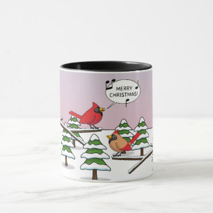 Caneca Bonito Cardeal Vermelho Cantando Feliz Natal