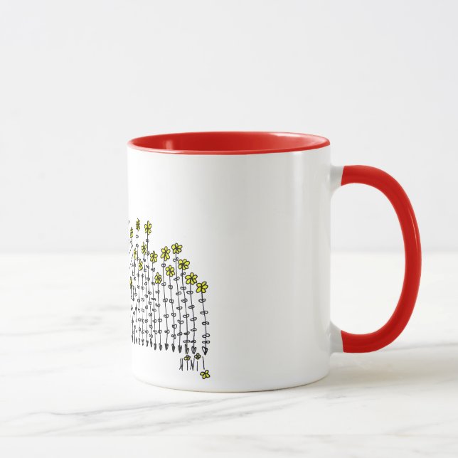 Caneca bonito com bebé em um campo das flores (Direita)