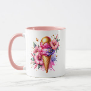 Caneca Bonito cor-de-rosa e Sorvete Dourado Cone personal