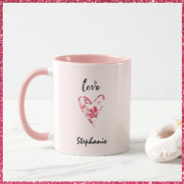 Caneca Bonito Coração Floral de Amor Rosa