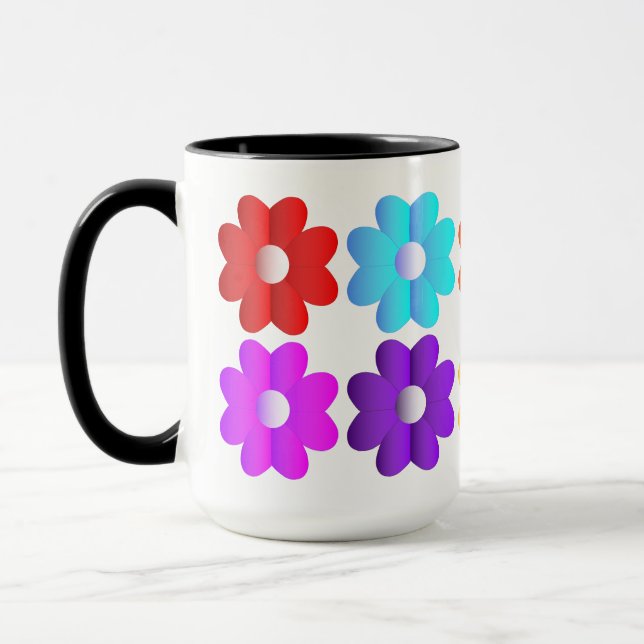 Caneca Bonito cores simples flores brancas arte gráfica (Esquerda)